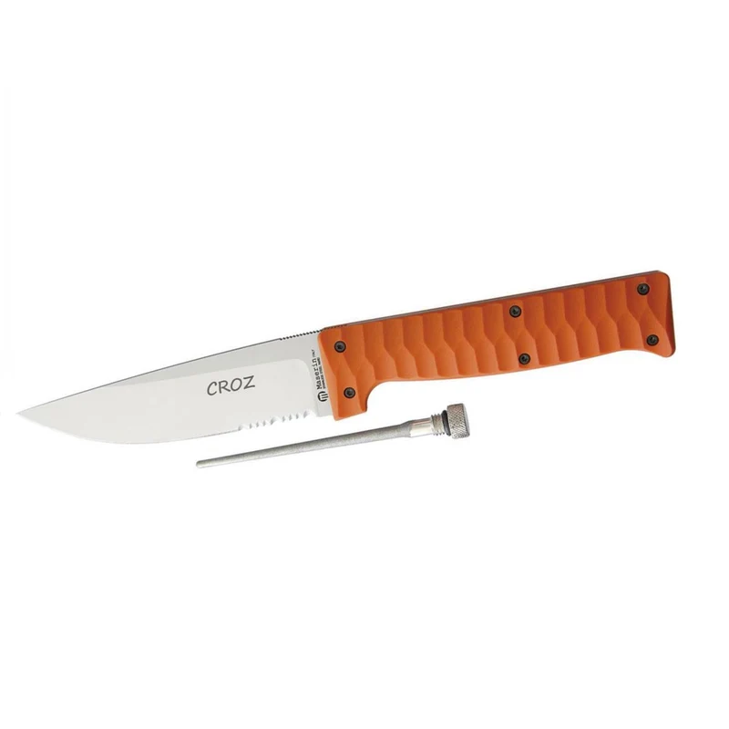Maserin CROZ - Jagdmesser, mit orangefarbenem G10-Griff und Nylonscheide, Klingenlänge 111 mm, Gesamtlänge 232 mm, Klingenstärke 4 mm, N690 Edelstahl