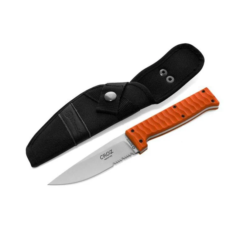 Maserin CROZ - Jagdmesser, mit orangefarbenem G10-Griff und Nylonscheide, Klingenlänge 111 mm, Gesamtlänge 232 mm, Klingenstärke 4 mm, N690 Edelstahl