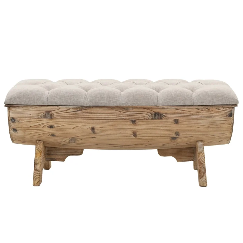 vidaXL - Sitzbank, Aufbewahrungsbank Massivholz und Stoff, Bank zum Sitzen, 103 x 51 x 44 cm, Cremefarben und Braun