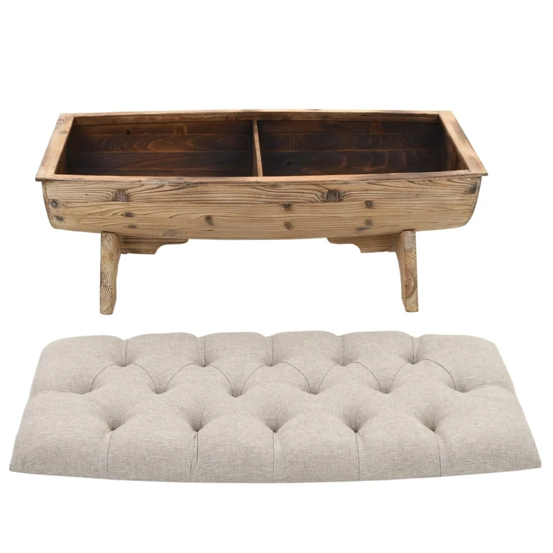 vidaXL - Sitzbank, Aufbewahrungsbank Massivholz und Stoff, Bank zum Sitzen, 103 x 51 x 44 cm, Cremefarben und Braun