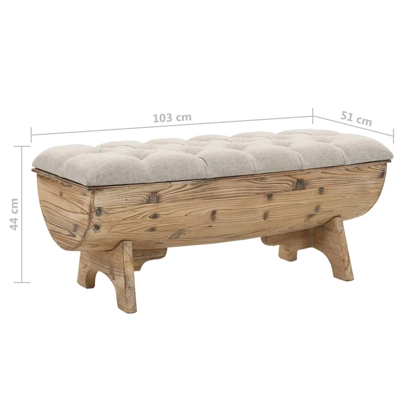 vidaXL - Sitzbank, Aufbewahrungsbank Massivholz und Stoff, Bank zum Sitzen, 103 x 51 x 44 cm, Cremefarben und Braun