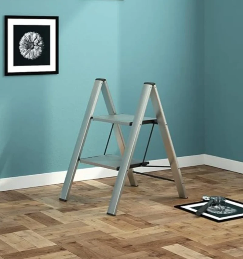 Colombo Leonardo 2 – Klappbare Trittleiter mit 2 Stufen, bis 150 kg, Aluminium, 79 × 50 × 4,5 cm geschlossen, Made in Italy