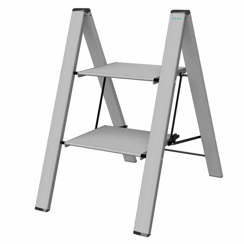 Colombo Leonardo 2 – Klappbare Trittleiter mit 2 Stufen, bis 150 kg, Aluminium, 79 × 50 × 4,5 cm geschlossen, Made in Italy