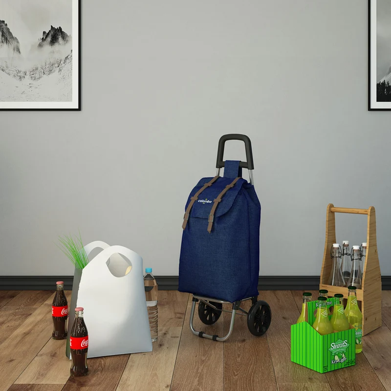 Colombo SMART - Einkaufstrolley, Einkaufswagen, mit Rädern, wasserdichter Tasche, 40 Liter, Blau