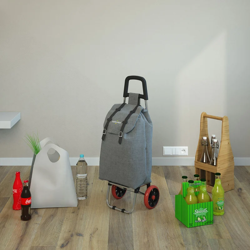 Colombo SMART - Einkaufstrolley, Einkaufswagen, mit Rädern, wasserdichter Tasche, 40 Liter, Grau