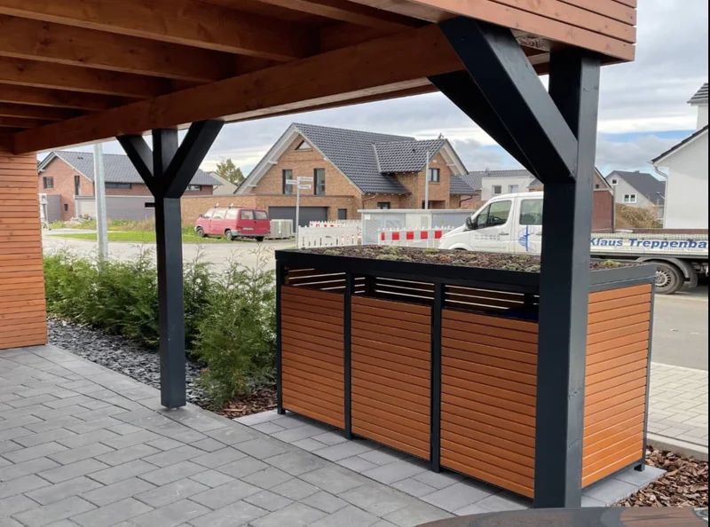 PREMIUM Holz 3er Mülltonnenbox mit Korpus in Rhombus