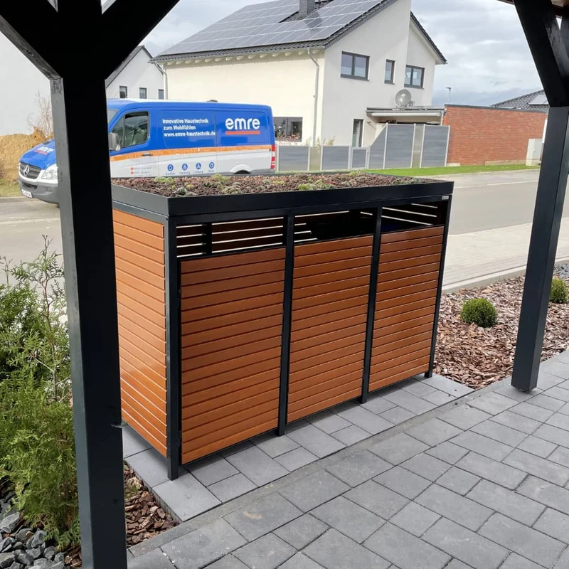 PREMIUM Holz 3er Mülltonnenbox mit Korpus in Rhombus