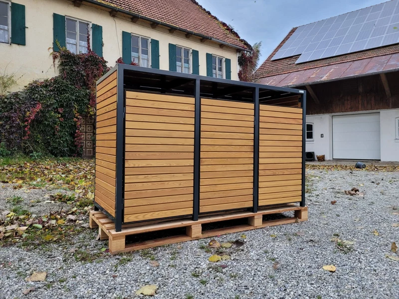 PREMIUM Holz 3er Mülltonnenbox mit Korpus in Rhombus