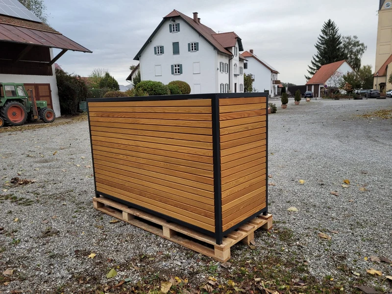 PREMIUM Holz 3er Mülltonnenbox mit Korpus in Rhombus