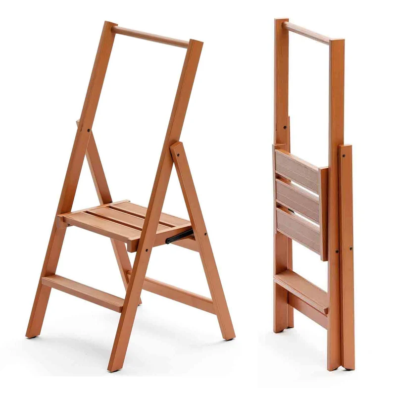 Arit Kimora 2 – Trittleiter 2 Stufen, Holz, Klappbar, Made in Italy, rutschfeste Stufen, breite Plattform, Beine auf dem Boden, kirschfarben