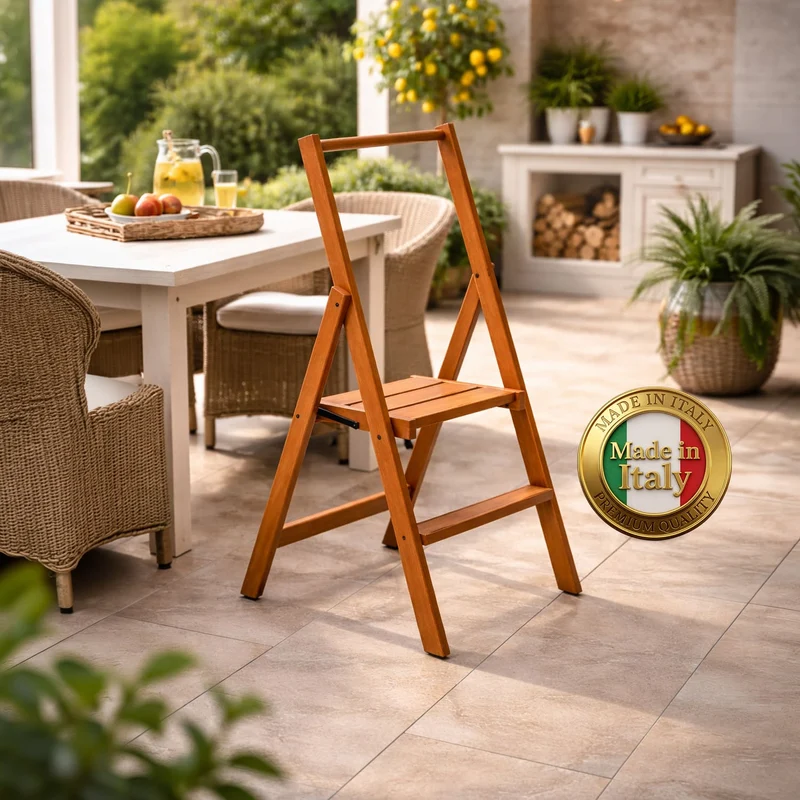 Arit Kimora 2 – Trittleiter 2 Stufen, Holz, Klappbar, Made in Italy, rutschfeste Stufen, breite Plattform, Beine auf dem Boden, kirschfarben