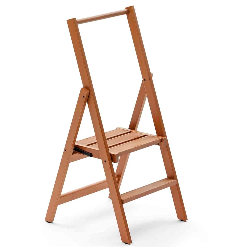 Arit Kimora 2 – Trittleiter 2 Stufen, Holz, Klappbar, Made in Italy, rutschfeste Stufen, breite Plattform, Beine auf dem Boden, kirschfarben