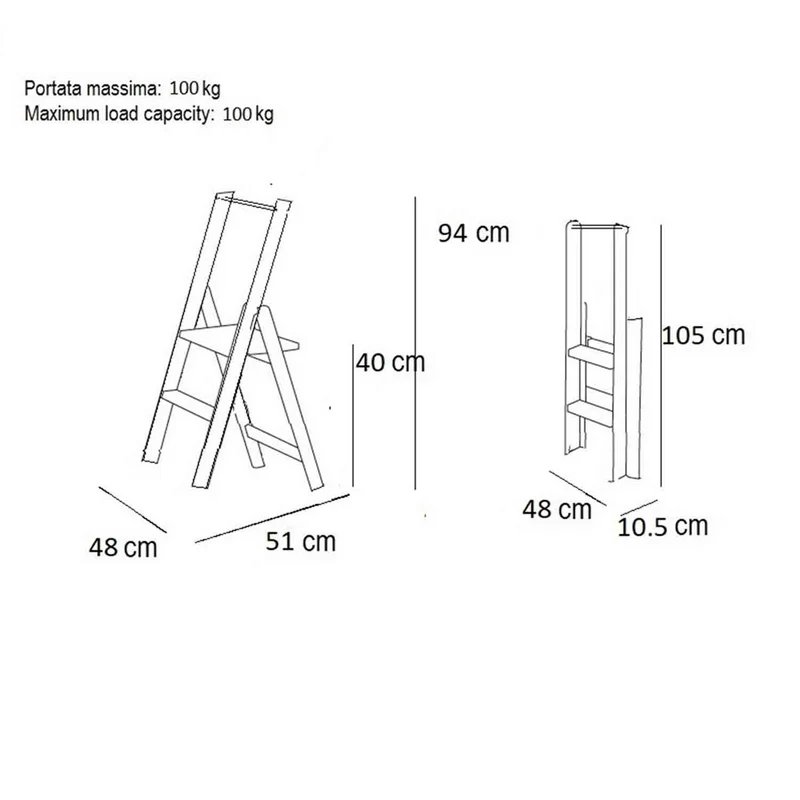 Arit Kimora 2 – Trittleiter 2 Stufen, Holz, Klappbar, Made in Italy, rutschfeste Stufen, breite Plattform, Beine auf dem Boden, kirschfarben