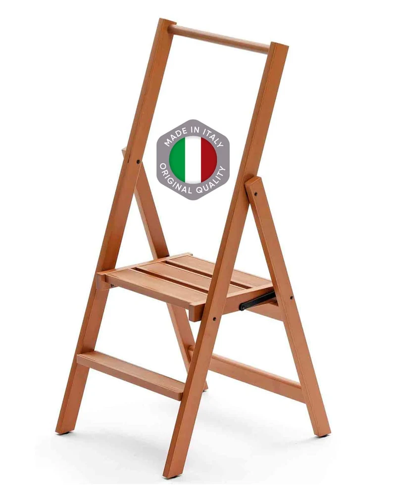 Arit Kimora 2 – Trittleiter 2 Stufen, Holz, Klappbar, Made in Italy, rutschfeste Stufen, breite Plattform, Beine auf dem Boden, kirschfarben
