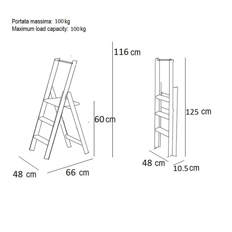 ARIT KIMORA 3 – Trittleiter mit 3 Stufen, aus Holz, mit rutschfesten Stufen, breiter Plattform und Gummifüßen, Farbe Kirschbaum