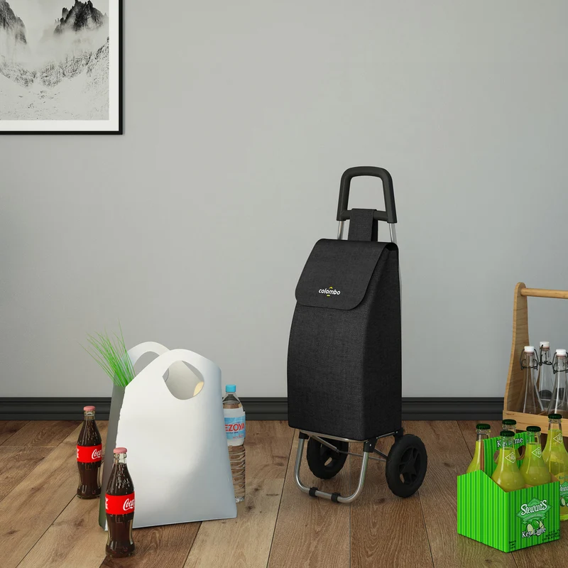 Colombo ROLLY - Einkaufstrolley, Einkaufswagen, mit Rädern, wasserdichter Tasche, 40 Liter, schwarz