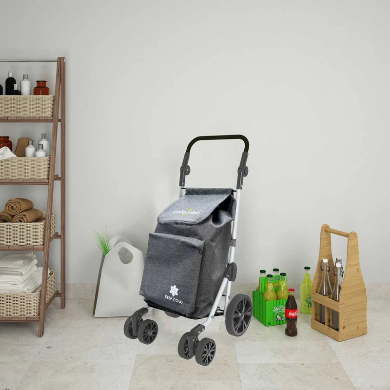 Colombo TROLL - Einkaufstrolley, Einkaufswagen, aus Aluminium, 6-Rad-Systems, große Kapazität, 60-Liter, Grey