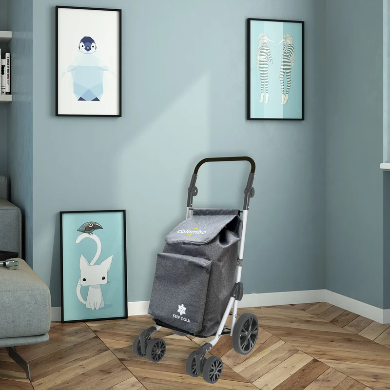 Colombo TROLL - Einkaufstrolley, Einkaufswagen, aus Aluminium, 6-Rad-Systems, große Kapazität, 60-Liter, Grey