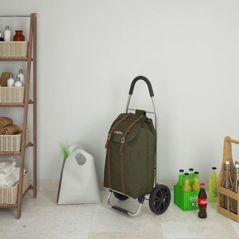 Colombo DAKAR – Einkaufstrolley mit XL-Rädern und wasserdichter 50-Liter-Polyestertasche, Grün, Made in Italy.