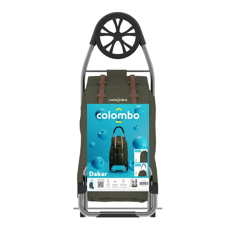 Colombo DAKAR – Einkaufstrolley mit XL-Rädern und wasserdichter 50-Liter-Polyestertasche, Grün, Made in Italy.