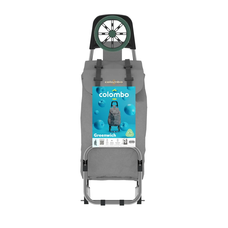 Colombo GREENWICH – Klappbarer Einkaufstrolley mit wasserdichter 40-l-Tasche aus recyceltem Polyester, bis 25 kg, Grau, Made in Italy