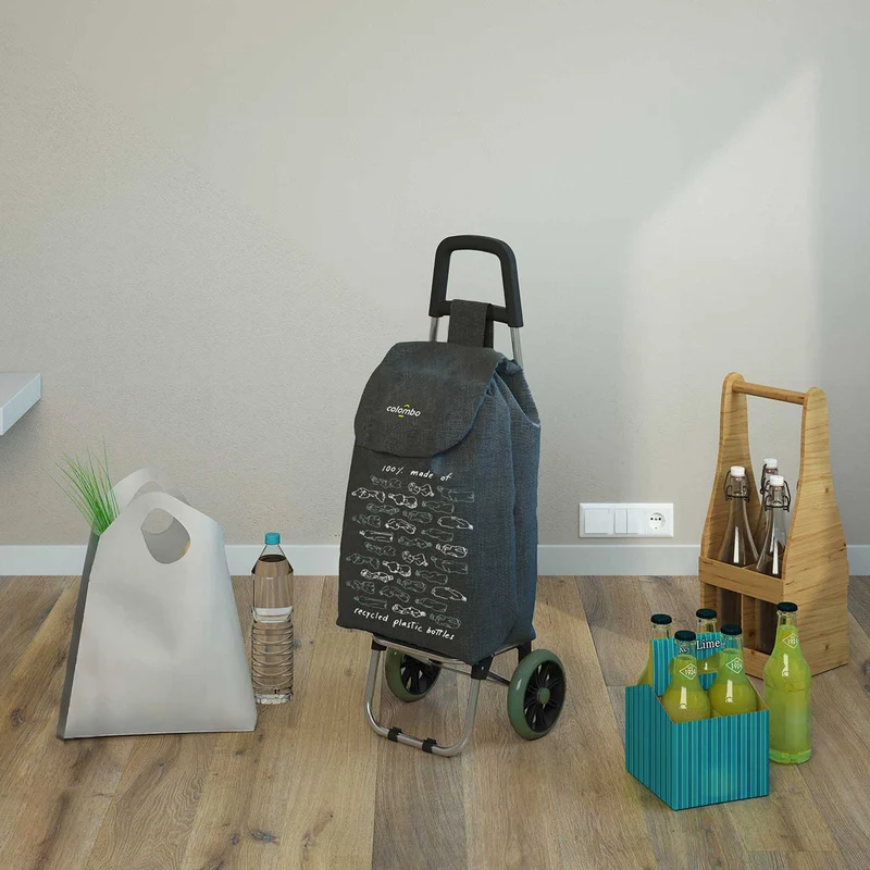 Colombo GREENWICH – Klappbarer Einkaufstrolley mit wasserdichter 40-l-Tasche aus recyceltem Polyester, bis 25 kg, Grau, Made in Italy
