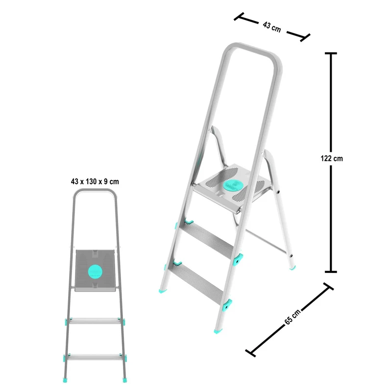Colombo LIBELLULA - Trittleiter, Trittleiter 3 stufen, Trittleiter Klappbar, Höhe 61 cm, Max, Belastbar 150 kg, Aluminium, Hergestellt in Italien