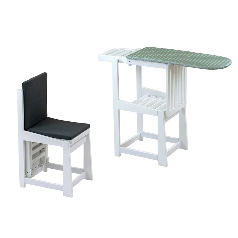 ARIT SINFONIA - Bügelbrett, Stuhl, 2-in-1, Bügeltisch, mit Arbeitsplatte 81 x 35 cm und Bügeleisenhalter, Kissen mit Rückenlehne, Holz, Weiß