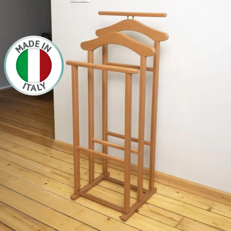 Tatkraft Duke - Herrendiener Modern, Herrendiener für Frauen, Made in Italy, 2 Kleiderbügeln und 2 Hosenstangen, Herrendiener Holz, Kirschbaum