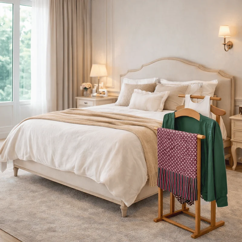 Tatkraft Duke - Herrendiener Modern, Herrendiener für Frauen, Made in Italy, 2 Kleiderbügeln und 2 Hosenstangen, Herrendiener Holz, Kirschbaum