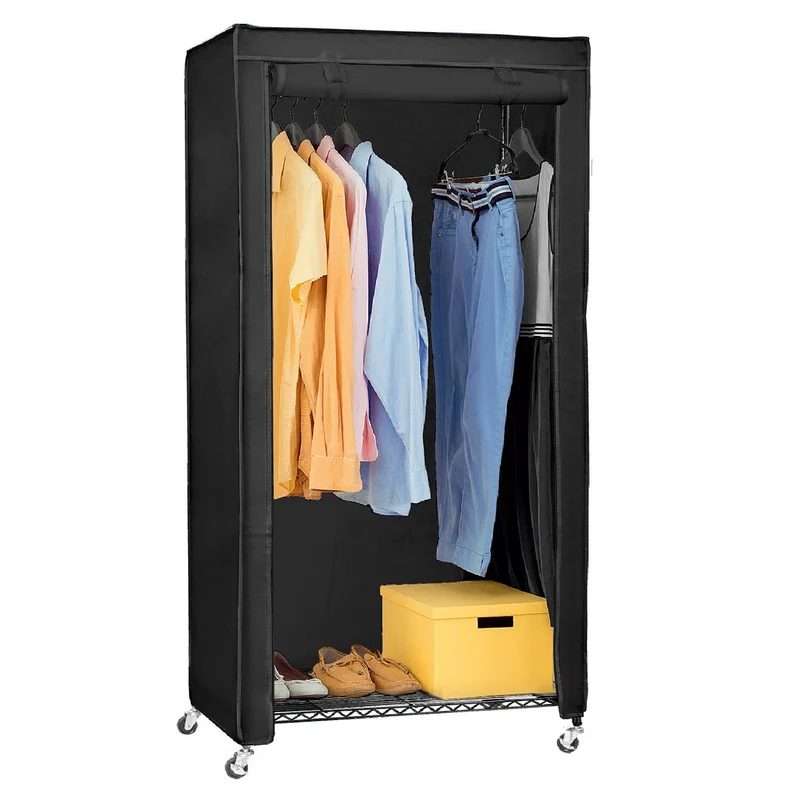art moon Buffalo Schwerlast Faltschrank mit Rollen, bis 70 kg, Kellerschrank, 75×45×156,5 cm, 2 Ablagen, Stoffschrank Stabil, Stahl, Schwarz