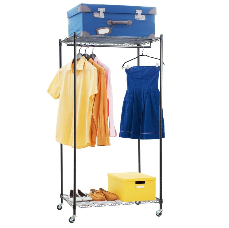 art moon Buffalo Schwerlast Faltschrank mit Rollen, bis 70 kg, Kellerschrank, 75×45×156,5 cm, 2 Ablagen, Stoffschrank Stabil, Stahl, Schwarz