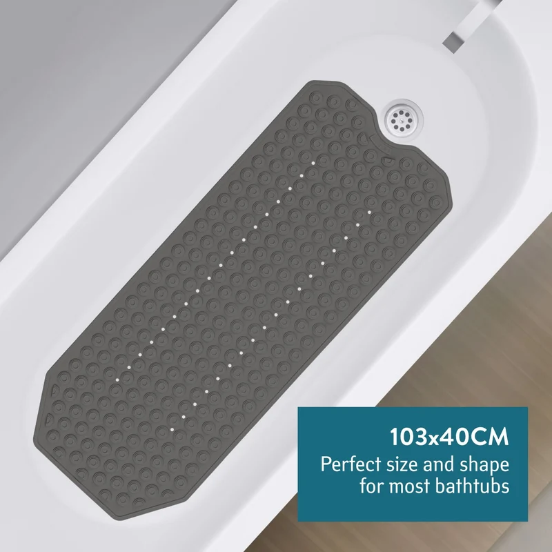 Tatkraft Secure – Rutschfeste Badewannenmatte für Senioren und Kinder, 40 × 103 cm, Schwarz, Made in Italy