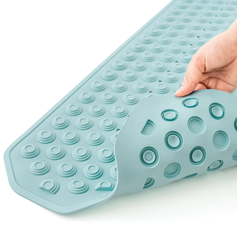 Tatkraft Secure – rutschfeste Badewannenmatte für Senioren und Kinder, 40 × 103 cm, 153 Saugnäpfe, Blau, Made in Italy