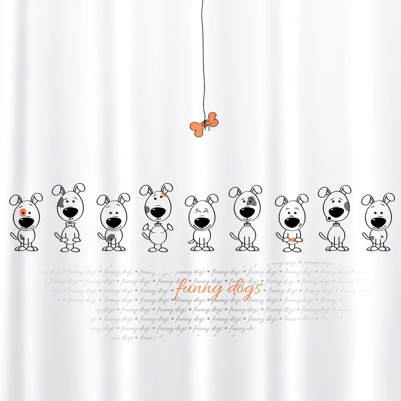 Tatkraft Funny Dogs Duschvorhang, Duschvorhang Textil, mit 12 Vorhangringen, Bade Vorhang, Textil Polyester, 180x180 cm