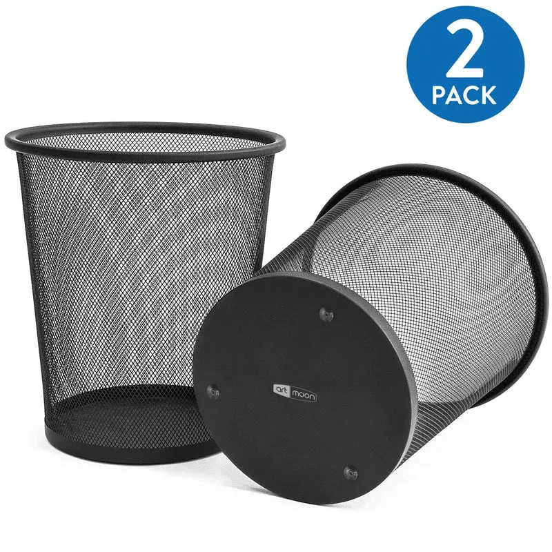 art moon Mesh - 2 Stück, Papierkorb, Papiereimer büro, Mülleimer, Höhe 29.5 cm, 12 L, pulverbeschichtetem Stahl, Schwarz