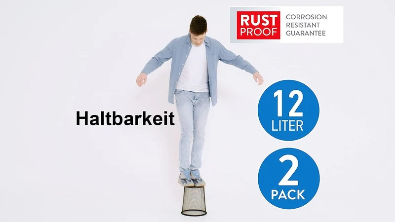 art moon Mesh - 2 Stück, Papierkorb, Papiereimer büro, Mülleimer, Höhe 29.5 cm, 12 L, pulverbeschichtetem Stahl, Schwarz