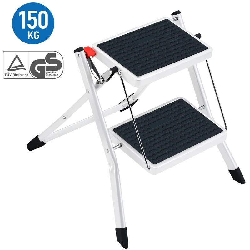 Tatkraft Rock – Klappbare Trittleiter mit 2 Stufen, bis 150 kg, Stahl