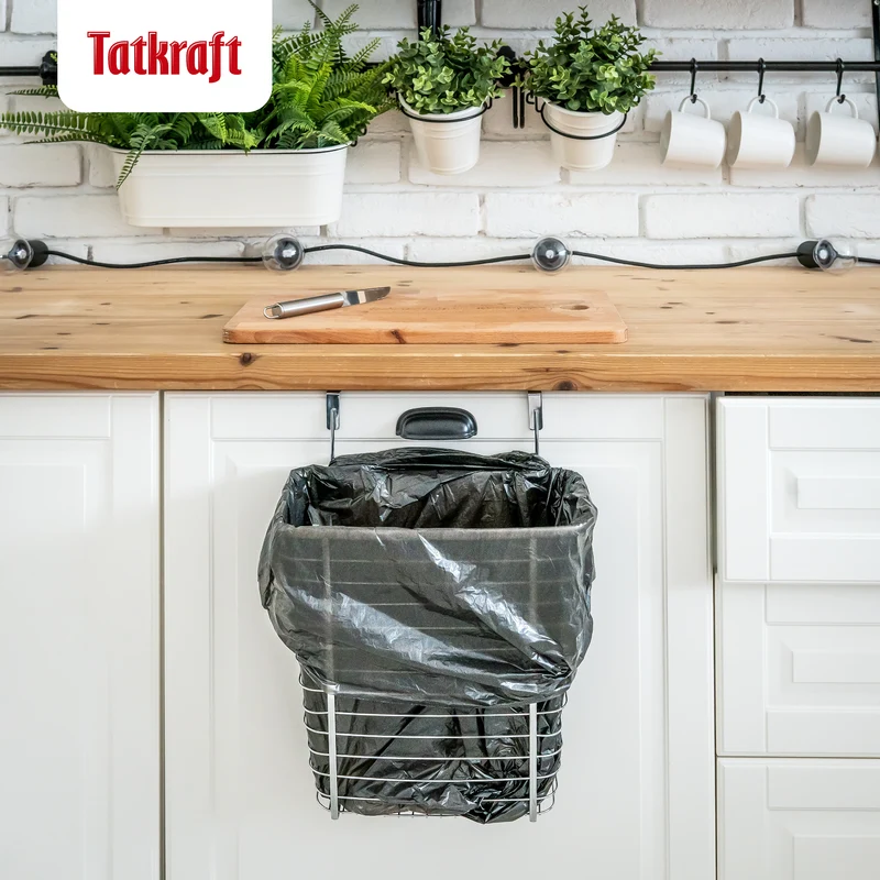 Tatkraft Top – Übertür-Abfalleimer und Hängekorb, 10 L, verchromter Metalldraht.
