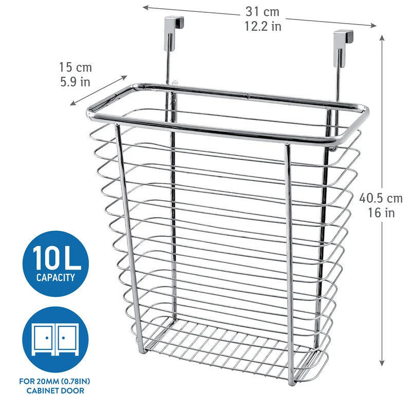 Tatkraft Top – Übertür-Abfalleimer und Hängekorb, 10 L, verchromter Metalldraht.