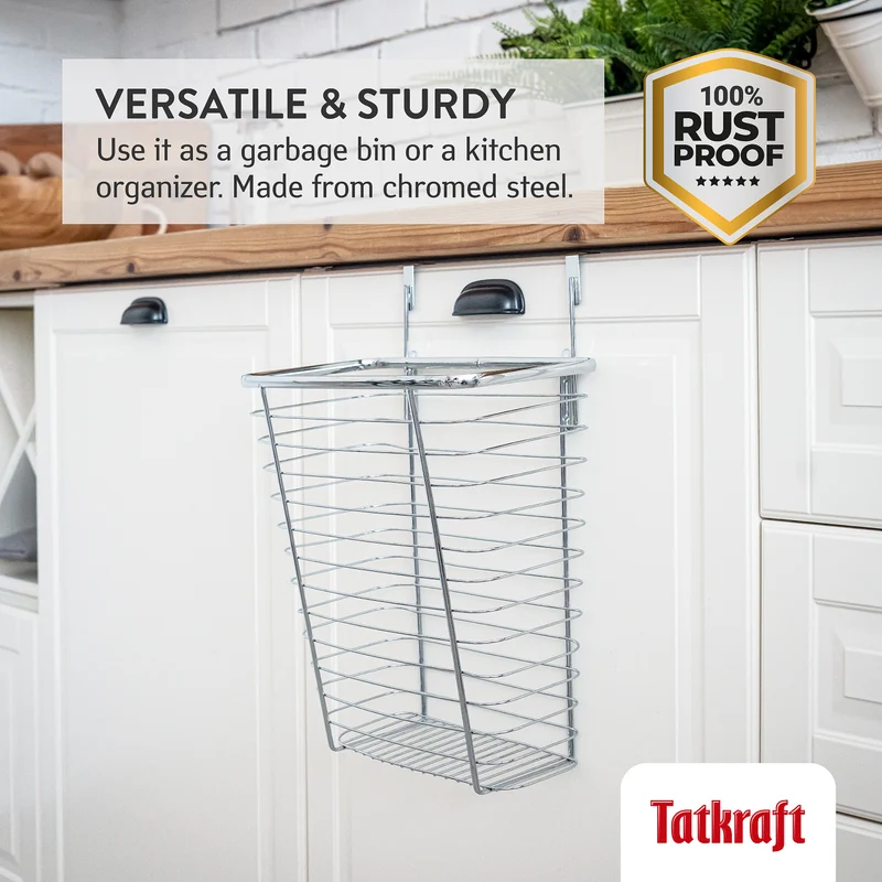 Tatkraft Top – Übertür-Abfalleimer und Hängekorb, 10 L, verchromter Metalldraht.
