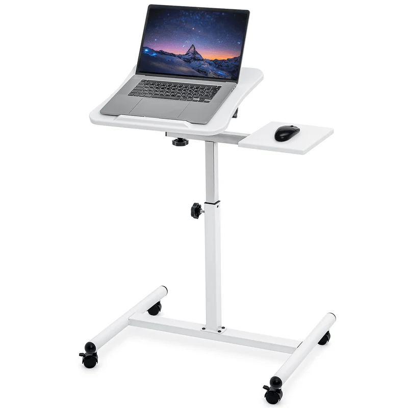 Tatkraft Bianca – Höhenverstellbarer Laptoptisch mit Rollen für Sofa und Bett, 72–110 cm, neigbar 0–160°, Weiß