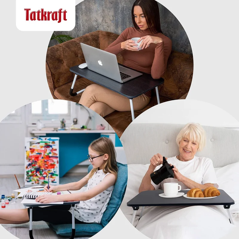 Tatkraft Olaf - Laptoptisch, Laptop Ständer, Laptoptisch Bett, Sofa, Faltbare Betttisch, Tischplatte 60 X 40 cm, Schwarz