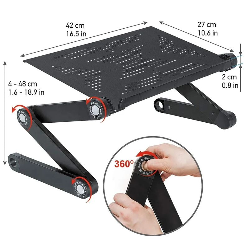 WonderWorker Newton Laptop Ständer Höhenverstellbar, Laptoptisch Sofa, Laptoptisch Bett, Klappbar, Laptoptisch im Liegen, aus Aluminium, Schwarz