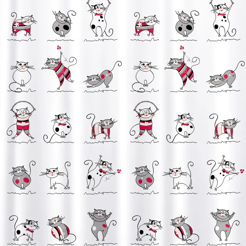 Tatkraft Funny Cats - Duschvorhang, Duschvorhang Badewanne, Duschvorhang Textil, Duschvorhang Modern, 12 Vorhangringen, Textil Polyester, 180x180cm