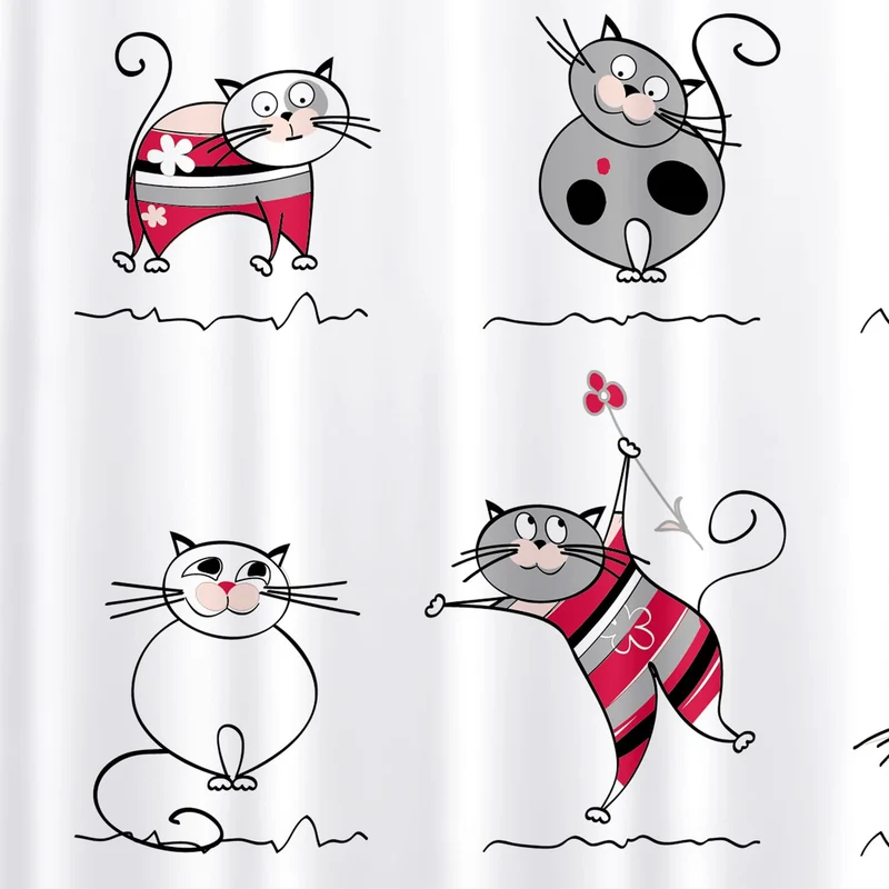 Tatkraft Funny Cats - Duschvorhang, Duschvorhang Badewanne, Duschvorhang Textil, Duschvorhang Modern, 12 Vorhangringen, Textil Polyester, 180x180cm