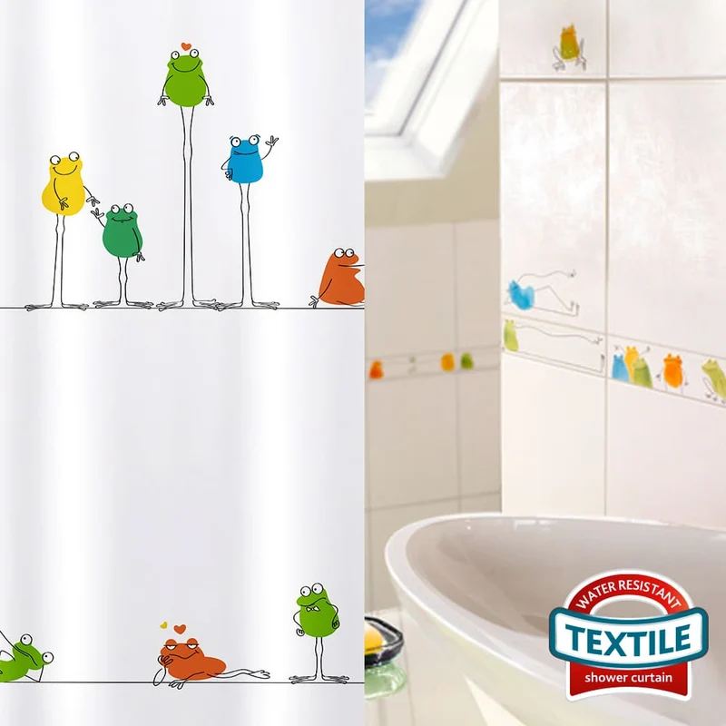 Tatkraft Funny Frogs - Duschvorhang, Duschvorhang Textil, Duschvorhang Modern, mit 12 Vorhangringen, 180x180 cm, Textil Polyester