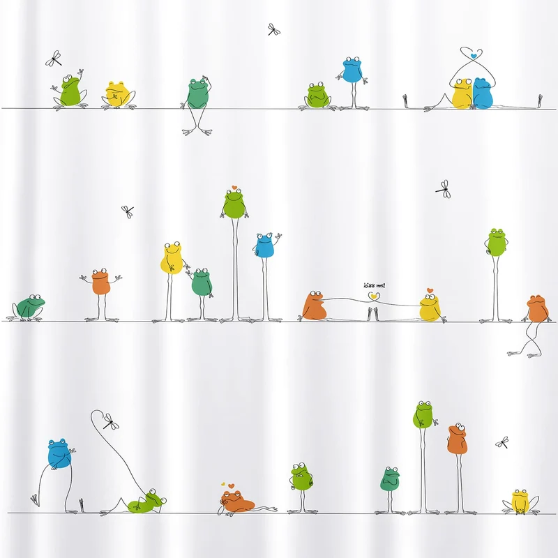 Tatkraft Funny Frogs - Duschvorhang, Duschvorhang Textil, Duschvorhang Modern, mit 12 Vorhangringen, 180x180 cm, Textil Polyester