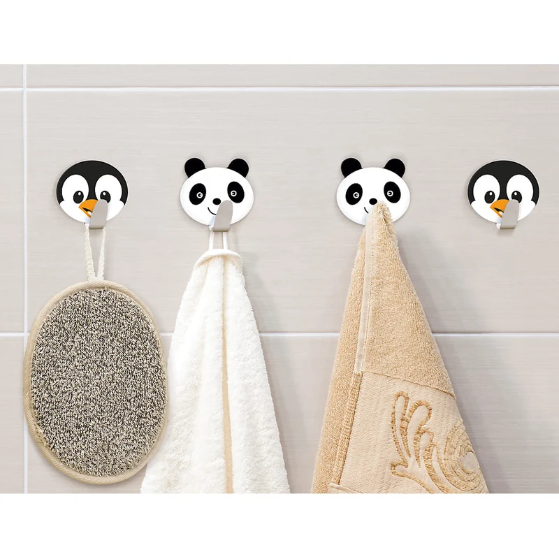 Tatkraft Friends 4er Pack Klebehaken Kinder, Handtuchhalter Aus Edelstahl, Panda Pinguin Design, Handtuchhaken Selbstklebend