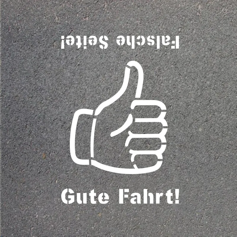 Schablone für Fahrradweg -Falsche Seite/Gute Fahrt-